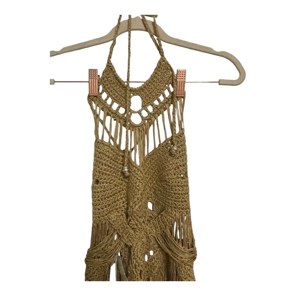 Mes Demoiselles Paris Mimi Crochet Dress Halter Goddess Fringe Beachy Party S